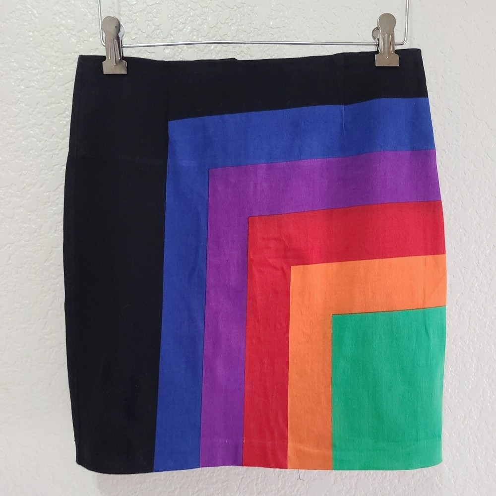 Motel Rocks Faux Suade Square Rainbow Mini Skirt